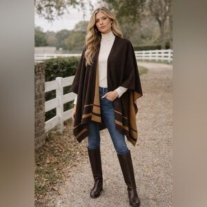 J.McLaughlin OS Brown Tan Open Front Poncho Cape Wrap